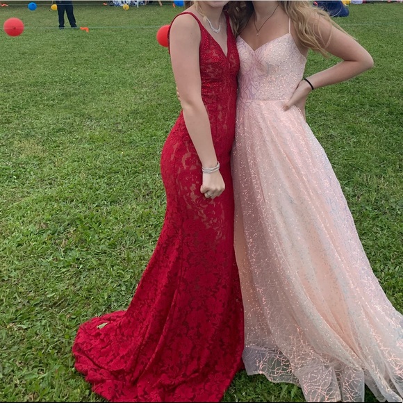 Chester & Felicity Red Sparkly Mermaid Prom Dress - Picture 3 of 8